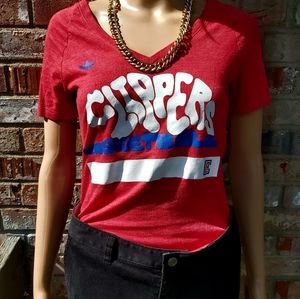 Adorable Vtg Look Adidas Red Heather LA Clippers Deep Vneck Fitted Tshirt xs/sm